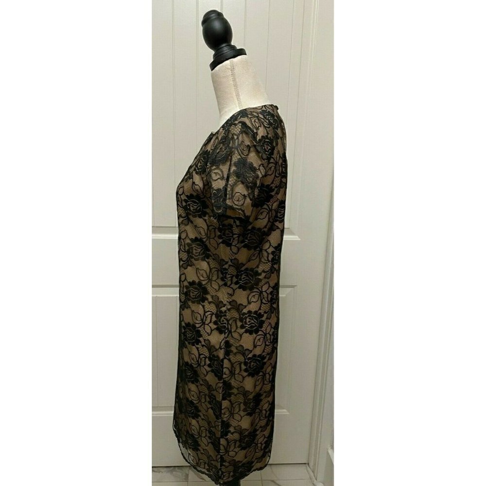Women's Elizabeth Wayman New York Black Lace Shift Dress Tan Lining Size 6 - Picture 3 of 7